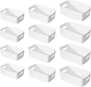 12 Pack Plastic Storage Baskets, Plastic Storage Bins with 3 Different Sizes, Home Kitchen Tidy Organiser with Handles for Kitchen Cupboard Office Bathroom Home (White)