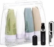 6 pcs Silicone Travel Bottles and Perfume Atomizer Bottle,Refillable Toiletry Containers Set,Leak Proof Silicone Squeezable Travel Containers for Liquids,Shampoo,Lotion,Body Wash