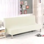 Stretch Futon Cover Armless Sofa Slipcover Foldable Sofa Bed Covers with Elastic Band, Machine Washable (Beige)