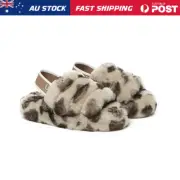 AUSTRALIAN SHEPHERD® UGG Kids Wool Slingback Platform Fluffy Slide Leopard Puffy