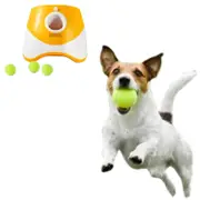 Dog Ball Launcher Thrower Automatic Tennis Fetch Throwing Machine with 3 Balls-Orange