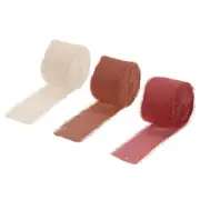 3 Rolls Chiffon Ribbon 2" 7Yard Orange Red/Pale Coffer/Pale Cream