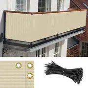 Goleray 3'x50' Beige Balcony Privacy Screen Fence Outdoor Patio Mesh Shade Net Cover, UV Protection Shade Cloth Temporary Fencing for Apartment Railing Porch Deck