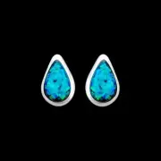 925 Sterling Silver Teardrop Earrings, Blue Opal Earrings, Rain Drop Earrings