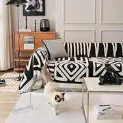 Sofa Covers for Sectional Sofa Set Boho Couch Cover for Dogs Throw Couch Cover with Tassel L Shaped Cover Washable Chenille Pets Protector (Black, L(71" x 118"/180cmx300cm))
