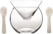DUEBEL Glass Caviar Chiller Server Set Plus 2 pcs. x Mother of Pearl Caviar Spoon 3.15" – Universal Martini, Wine, Liquor Cocktail Chiller