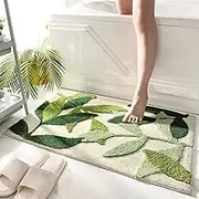 Throw Bathroom Rugs and Mats 20"x32" Green Bath Rug Non Slip Machine Washable Soft Bathroom Floor Mat for Entrance, Green Leaves