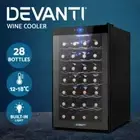 Devanti Wine Cooler Fridge Cellar 28 Bottles Glass Door Black Chiller AU