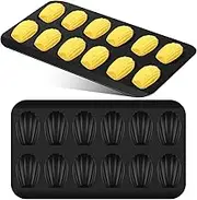 2 Pcs Shell Baking Mold 12 Cavity Carbon Steel Cookie Cake Pan Nonstick Shell Shape Baking Pan for Home Kitchen Bakery Restaurant Claumeng(Black)