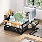 IVTUVTI Multifunctional Carbon Steel Kitchen Rack - Dish Dryer with Draining Function, Storage Box for Tableware & Cleaning Cloths, Space Saving & Stable