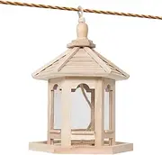 Bird Feeder for Outdoor Hanging, Hexagonal Shaped Wooden Finch Food Dispenser, Garden Decor Bird Food Feeding Supplies for Yard Tree Farm Park