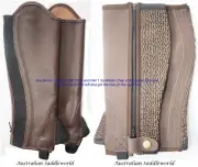 8Y Brown Leather Foreway Elastic Gusset half Chap+Free 8Y Synthetic half chap