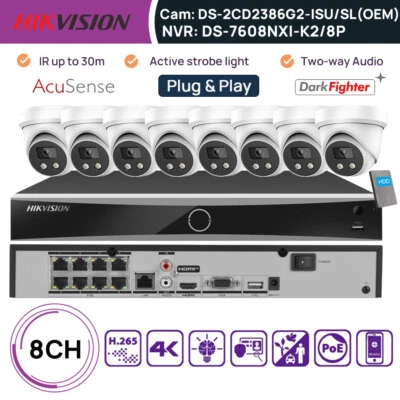 Hikvision 8CH 4K CCTV Security System OEM IP Camera MIC Speaker Darkfighter POE