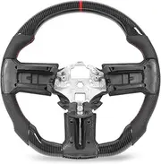 Steering Wheel, Flat Sport Wheel Compatible with Mustang 2010 to 2014, Perforated Leather Hand Grip Carbon Fiber Look Replacement