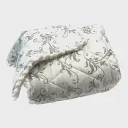 Pom-Pom Throw Blanket and Pillow Set Blue Silver Grey Scroll