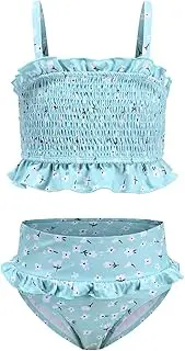 [ANICEMOON] Big Girls Shirring Ruffle High Waist Swimsuits Sets Two Piece Bikini Swimsuits Bathing Suit Set Size 10/8-10