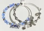 Alex and Ani Exclusive Bangle Set of 3 Silver Hawaiian Islands Charm Blue Ocean