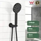 WELS Hand Held Shower Head Set Black Shower Handset Black 3-Mode Spray Round