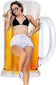 Pool Float - Beer Shaped Pool Lounge Float | Edition Inflatable Floating Lounger, Tanning Pool Hybrid Lounge, Oversized Pillow for Tanning and