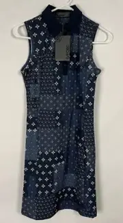 G/Fore G4 Boro Women’s Patchwork Pique Golf Polo Dress Sz 0 Blue G4LF23D15A New