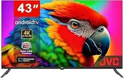 JVC 43 Inch Smart TV, 4K Ultra HD Android TV with Edgeless LED Display, Built-in Chromecast, Remote Control with Google Voice Assistant, Netflix, Disney Plus, Prime Video + 10000 Apps (AV-H437115A11)
