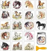 GLOBLELAND 18 Sheets Horse Animals Transfer Stickers 3.9x3.6inch Horse Colorful Transfer Decal Rub on Transfer for Furniture Vase Glass Art Crafts Decorations