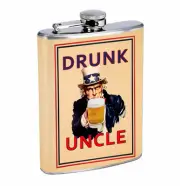 Drunk Uncle Sam 01R Flask 8oz Stainless Steel Hip Drinking Whiskey