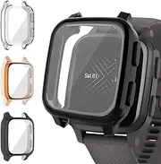 (3 Pack) T Tersely All-Around Screen Protector Case Cover for Garmin Venu Sq 2/Sq,SQ 2 Music/SQ Music,Electroplating Protective Cover Soft TPU Shockproof Frame (Black+Rose Gold+Clear)