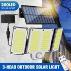 280 LEDs Solar Flood Light Motion Sensor Security Wall Yard Garden 3 Heads Lamp