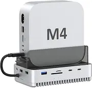 Qwiizlab Mac mini M4/M4 Pro Stand Hub with 40Gbps NVMe SSD Enclosure, Docking Station with 2 USB-A 10Gbps, TF/SD 4.0 Card Readers 312MB/s, USB-A 2.0, Fits M.2 PCIe up to 8TB