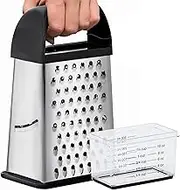 XL 4-Sided Cheese Grater with Container, 100% BPA-Free Stainless Steel Box Grater, Parmesan Shredder, Grate Cheeses, Shred Veggies, Slip Resistant Handle, Dishwasher Safe Zester Black