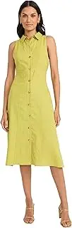 [Maggy London] Women's Sleeveless Button Down Linen Midi Elegant A-line Business Casual Dress