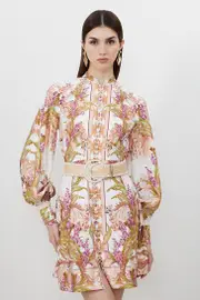 Mirrored Floral Viscose Linen Mini Dress