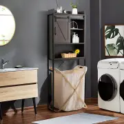 CostwaySpace-saving Bathroom Organizer with Sliding Barn Door-Brown