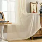 Beige Flax Linen Textured Sheer Curtain for Farmhouse, Semi Light Filtering Wind