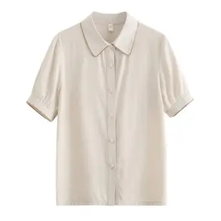 小個子白色短袖polo領襯衫上衣女夏季款教師教資面試職業服裝襯衣