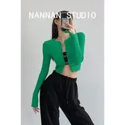 Plain Cutout Cropped Top Green - S