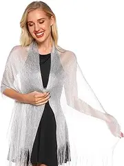 [SATINIOR] Metallic Shimmering Shawls and Wraps with Snowflake Scarf Clip for Evening Dress