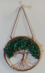3-inch Malachite Tree-of-Life Beaded Metal Wall Hanging