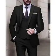 Men's Wedding Suits Black White Solid Colored Tailored Fit 3 Piece Single Breasted One-button