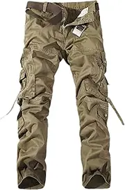 [HanzhuoLG] Overalls Men's Military Tactical Camouflage Cargo Pants Training Camo Offroad Army Male Clothing Baggy Work Trousers For Men khaki XXL
