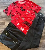 NWT Nike Air Jordan Boys YMD Black/Red/White Print Wind Pants Set Medium