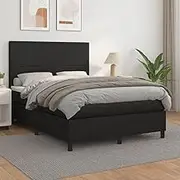 Generic Box Spring Bed with Mattress Black 137x187 cm Double Size Faux Leather,3145081
