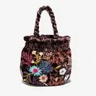 Johnny Was Ulla Velvet Pouch Small Maroon Leopard Rayon Embroidery Flower Bag NW