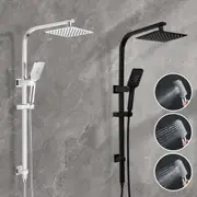 WELS 8" Square Shower Head Handheld Gooseneck Wall Arm Rail Diverter Set Chrome Black