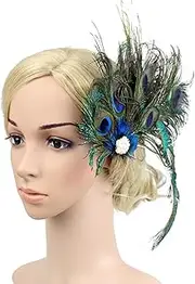 [HXINFU] Elegant Fascinator Peacock Feather Hair Clip Headwear Cocktail Party Hairpin Rhinestones Headband for Girls Women