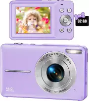Compact FHD 1080P Digital Camera for Kids w/32GB SD Card16X Digital Zoom Purple