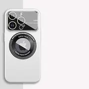 Magnetic Large Glass Lens Phone Case for iPhone 14 13 12 11 Pro Max 14Plus Wireless Charging Lens Pc Hard Phone Cover,White,for iPhone 14