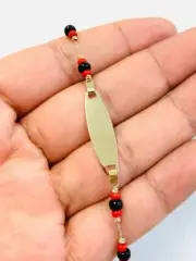 14K Yellow Gold 5.5" Baby ID Bracelet Azabache 2.4g HandMade, Pulsera Niños, New