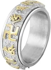 [Generic] Tibetan Buddhist Ring Six True Syllable Mantra Om Mani Padme Hum Spinner Stainles Steel Jewellery